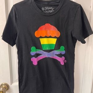 Johnny Cupcakes Rainbow Pride Crossbones Black  Tee Multicolor Cupcake Design